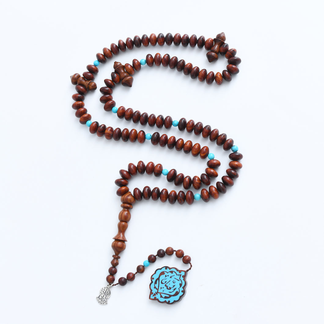 100 Red Ebony and Turquoise Rosary - RHWC064