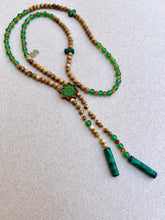 Load image into Gallery viewer, Olive rosary with green jade and yellow agate stones
