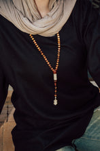 Load image into Gallery viewer, Rosary of 100 round beads with a bezel made of olive wood and red ebony

