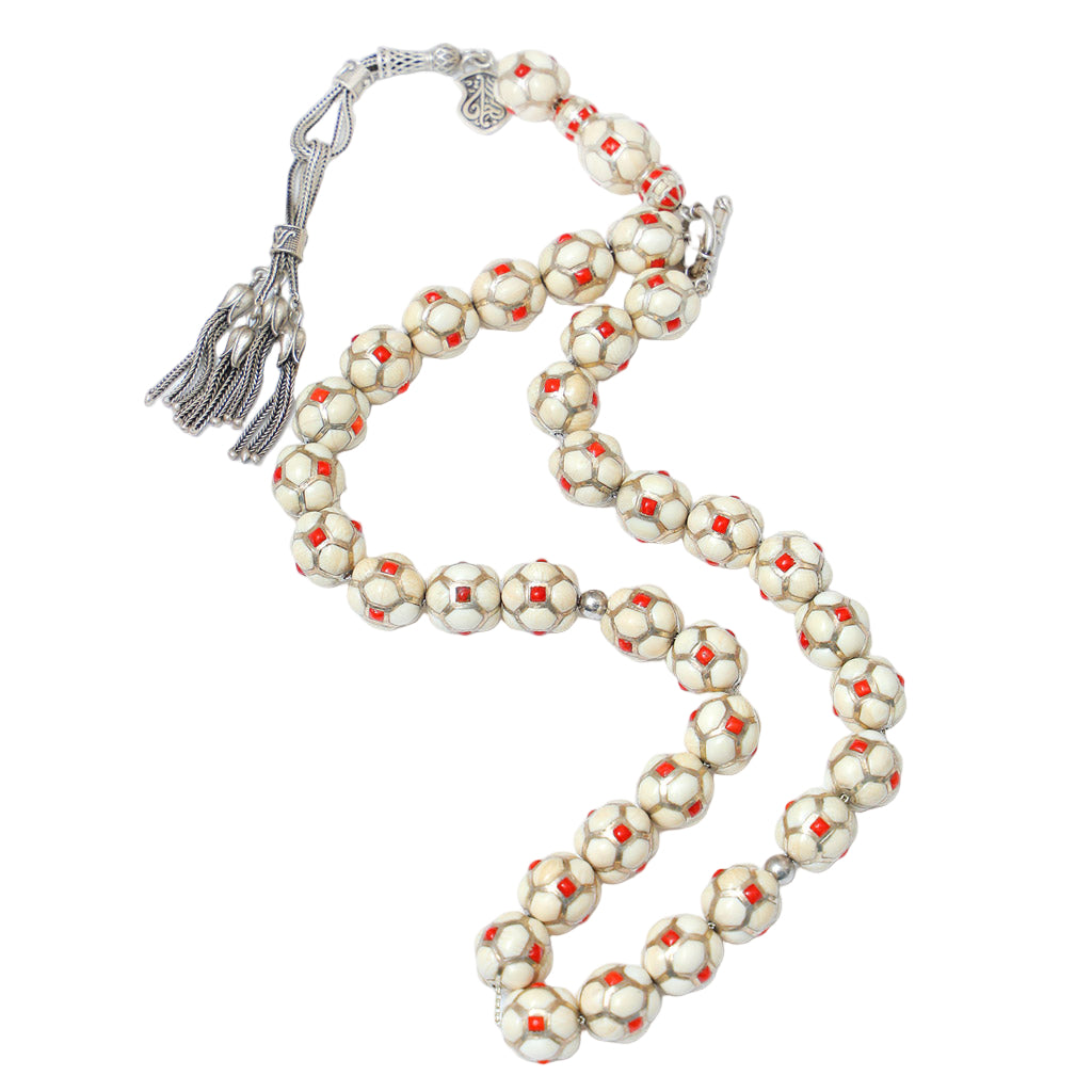 33 Beads Ivory Silver & Red Morganite - RTIS003