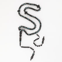 Load image into Gallery viewer, 100 Beads Black Coral studded with Silver &amp; Turquoise Rosary - RHCS002

