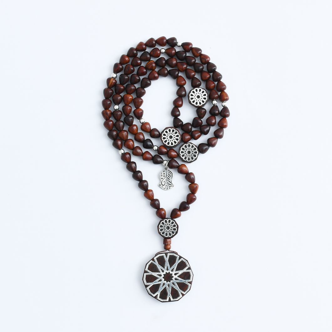 100 Red Ebony Wood with sliver Rosary - RHWS001